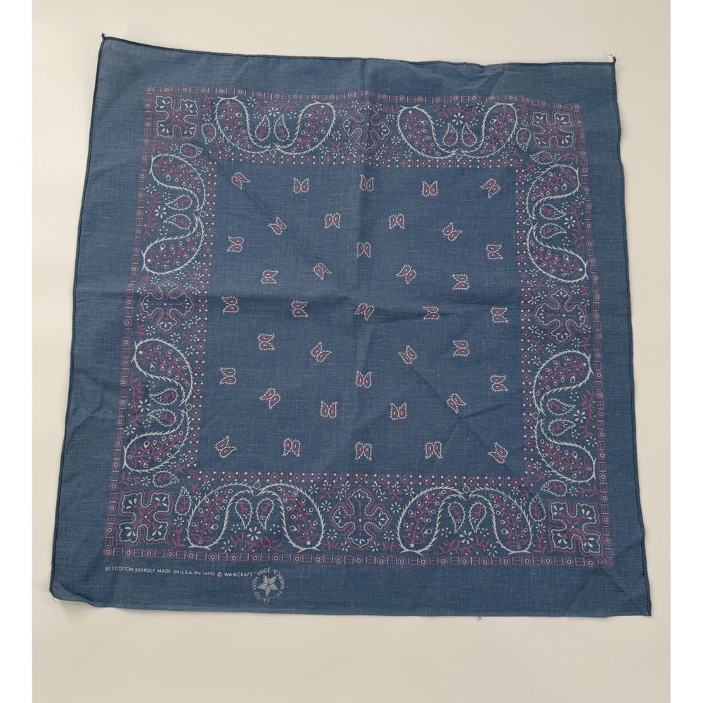 Vintage Wamcraft Bandana Made in USA Blue Paisley Cotton Poly RN 14193 Scarf